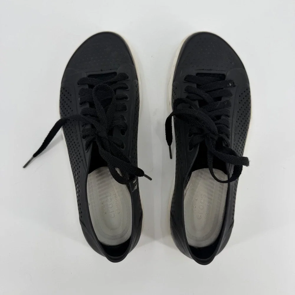 Crocs Citilane Roka Court Black White Perforated Lace Up Sneakers 204954 W11